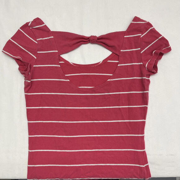 Y2K garage pink white striped bodycon mini dress with pink bow cutout back - Picture 3 of 7